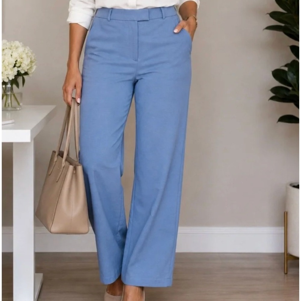 NWT J McLaughlin Brock Pants Women 12 Blue Wide Leg Stretch Trousers Careerwear